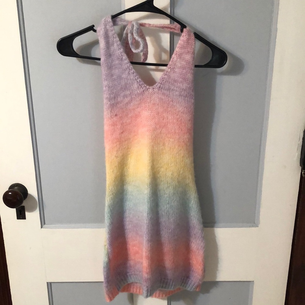 Rainbow halter mini dress